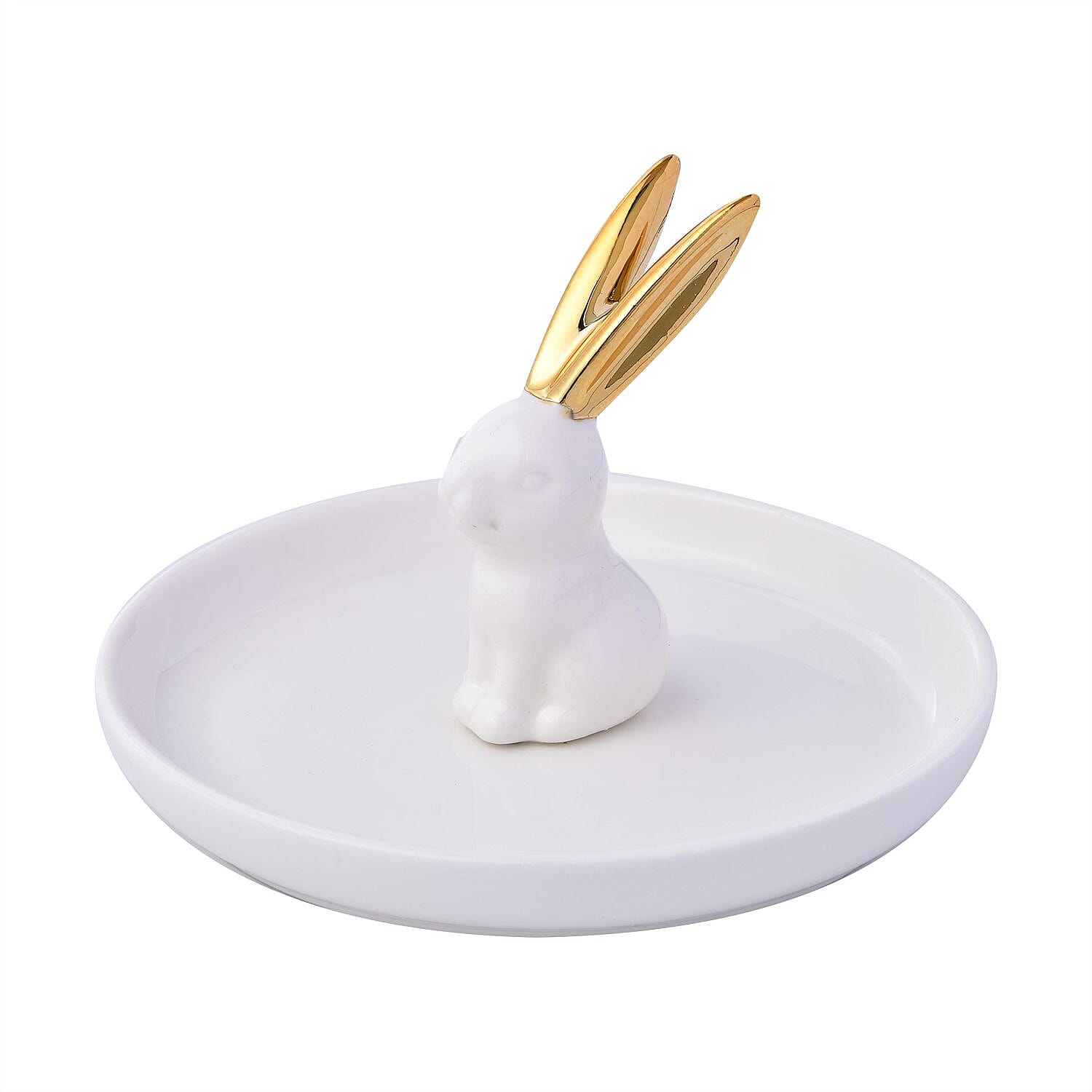 Rabbit Jewellery Organiser (Size 13x13x8 cm) - White Body & Gold Ear