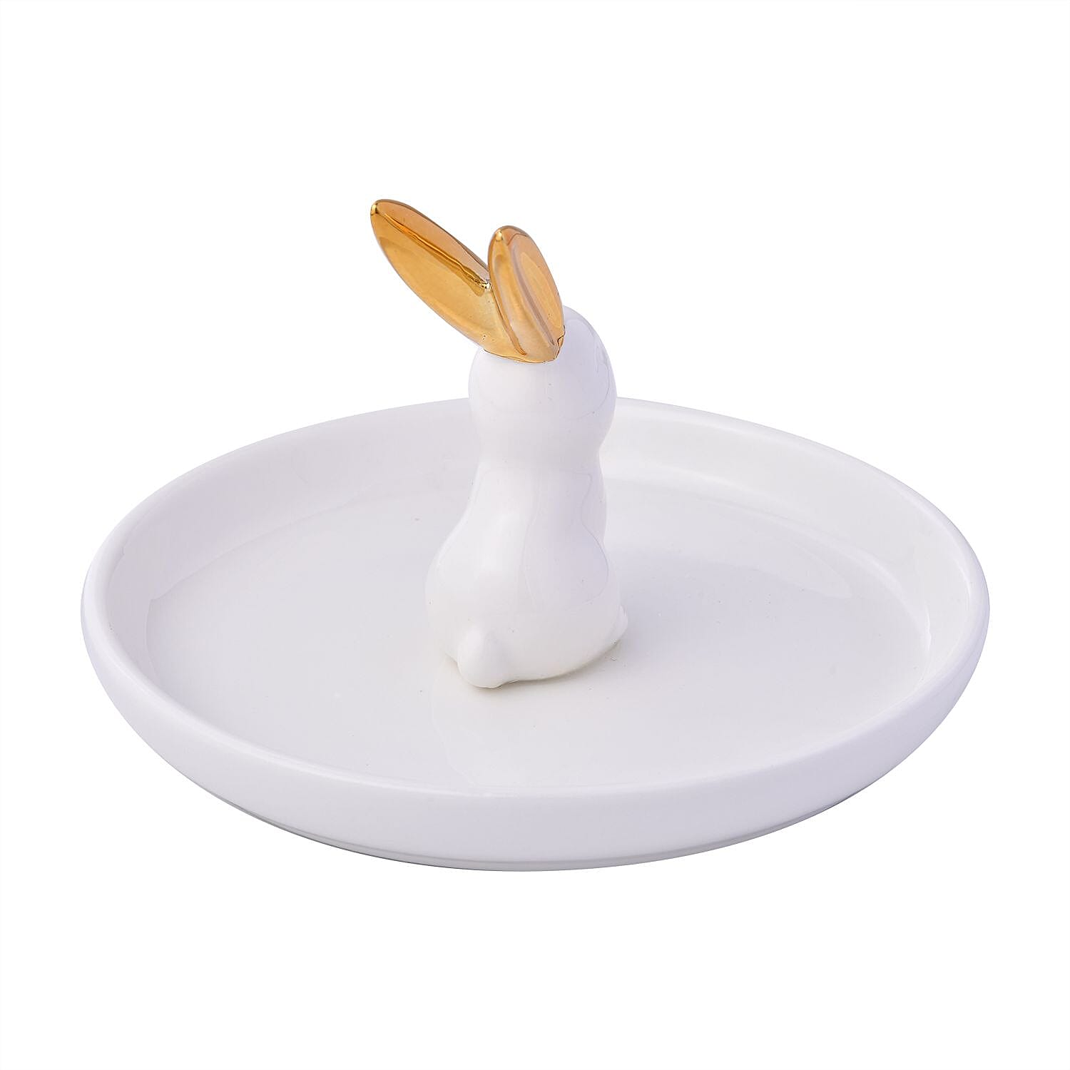 Rabbit Jewellery Organiser (Size 13x13x8 cm) - White Body & Gold Ear
