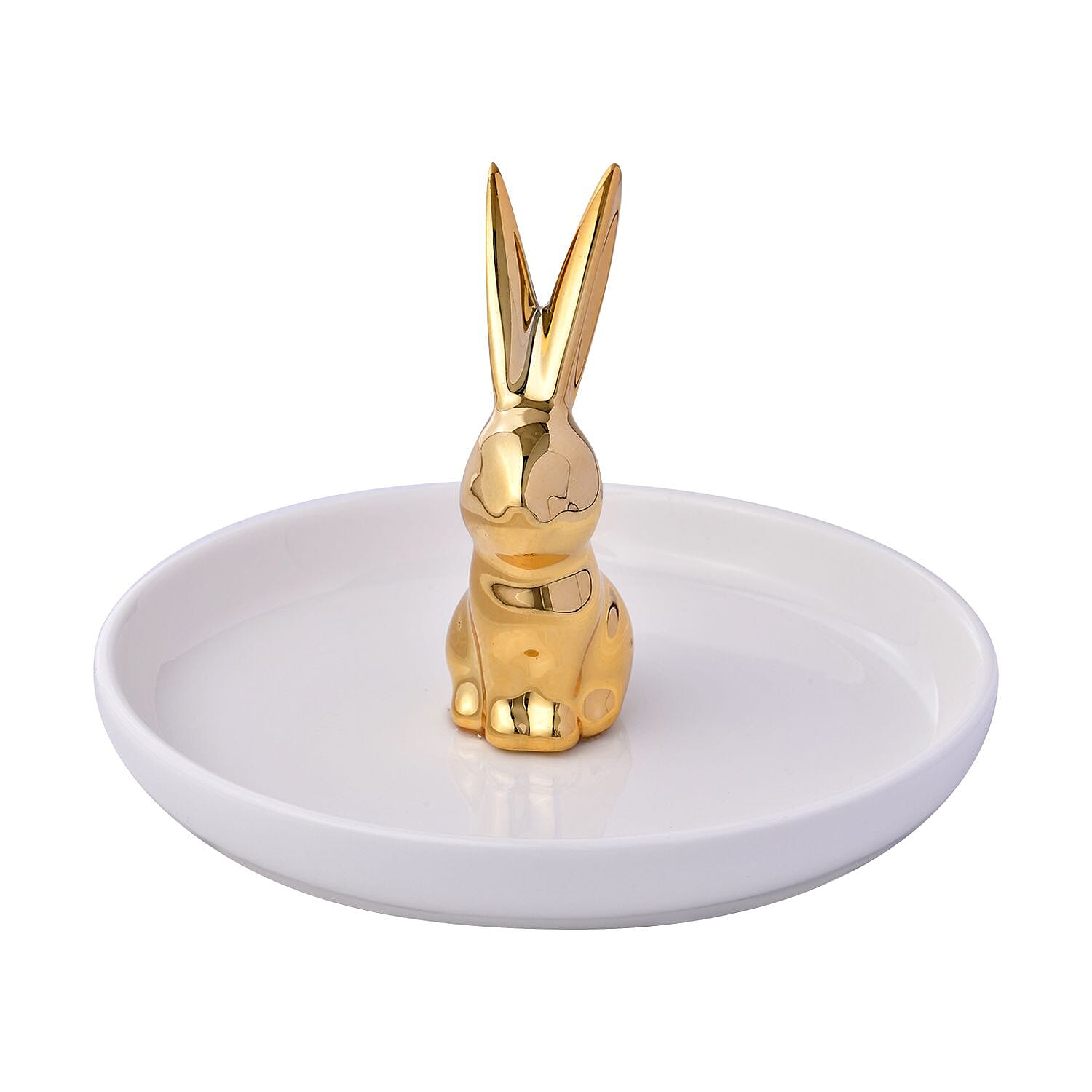 Rabbit Jewellery Organiser (Size 13x13x8 cm) - White Tray and Gold Body