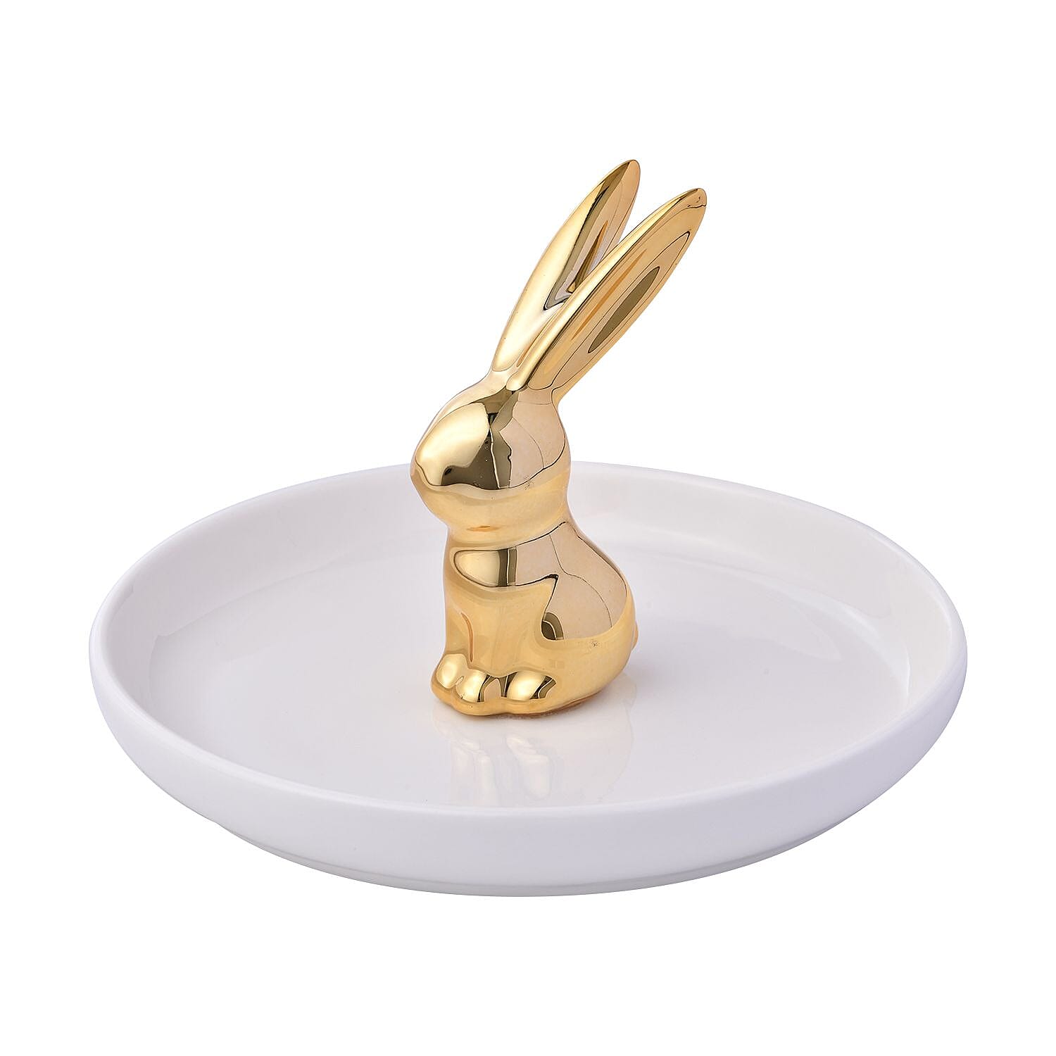Rabbit Jewellery Organiser (Size 13x13x8 cm) - White Tray and Gold Body