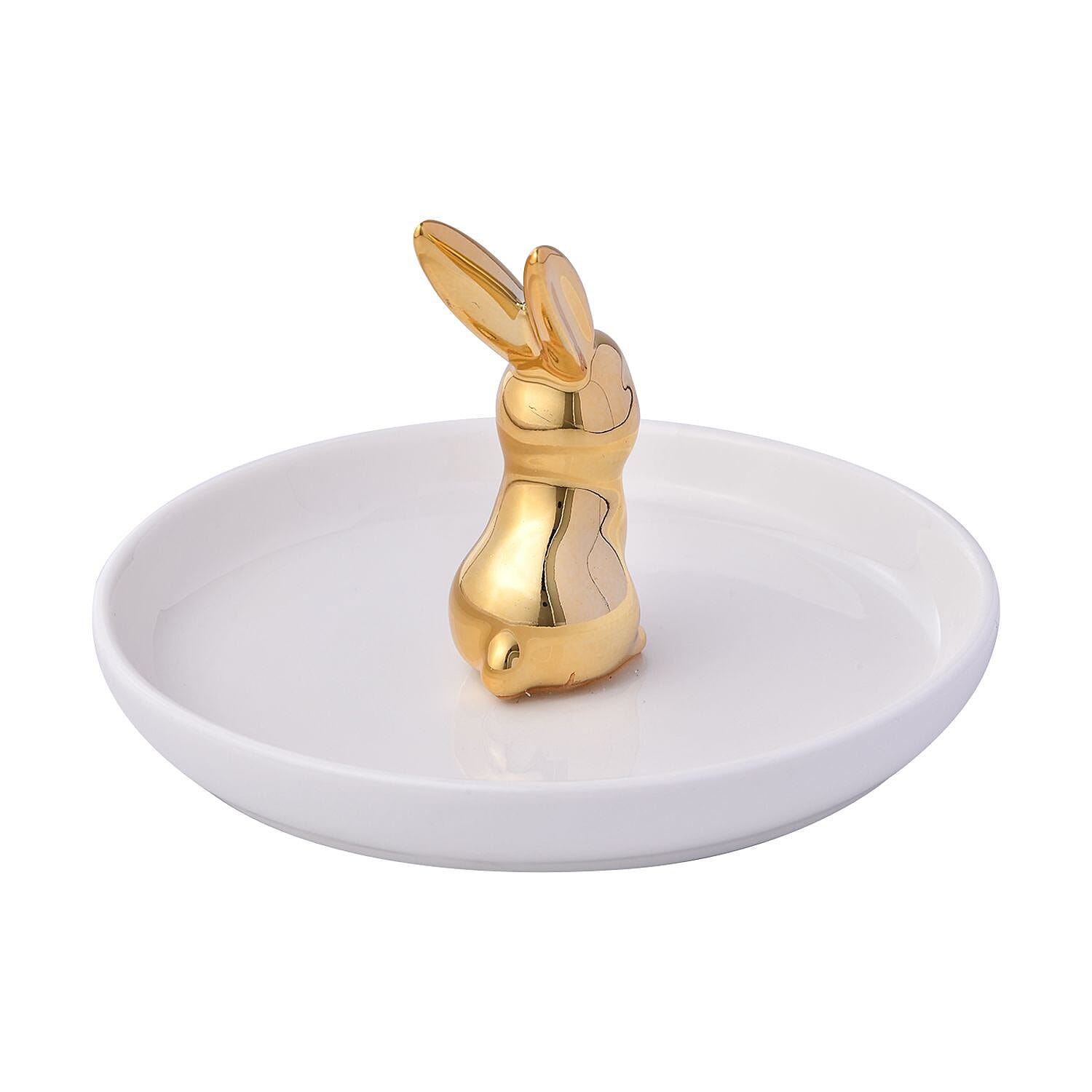 Rabbit Jewellery Organiser (Size 13x13x8 cm) - White Tray and Gold Body