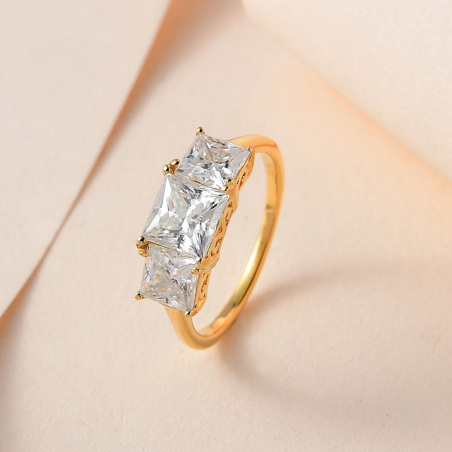 Moissanite 3 Stone Ring in Sterling Silver