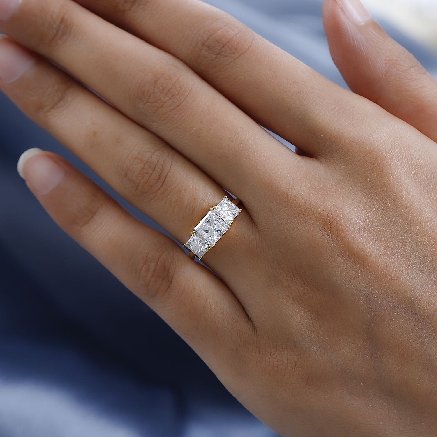 Moissanite 3 Stone Ring in Sterling Silver