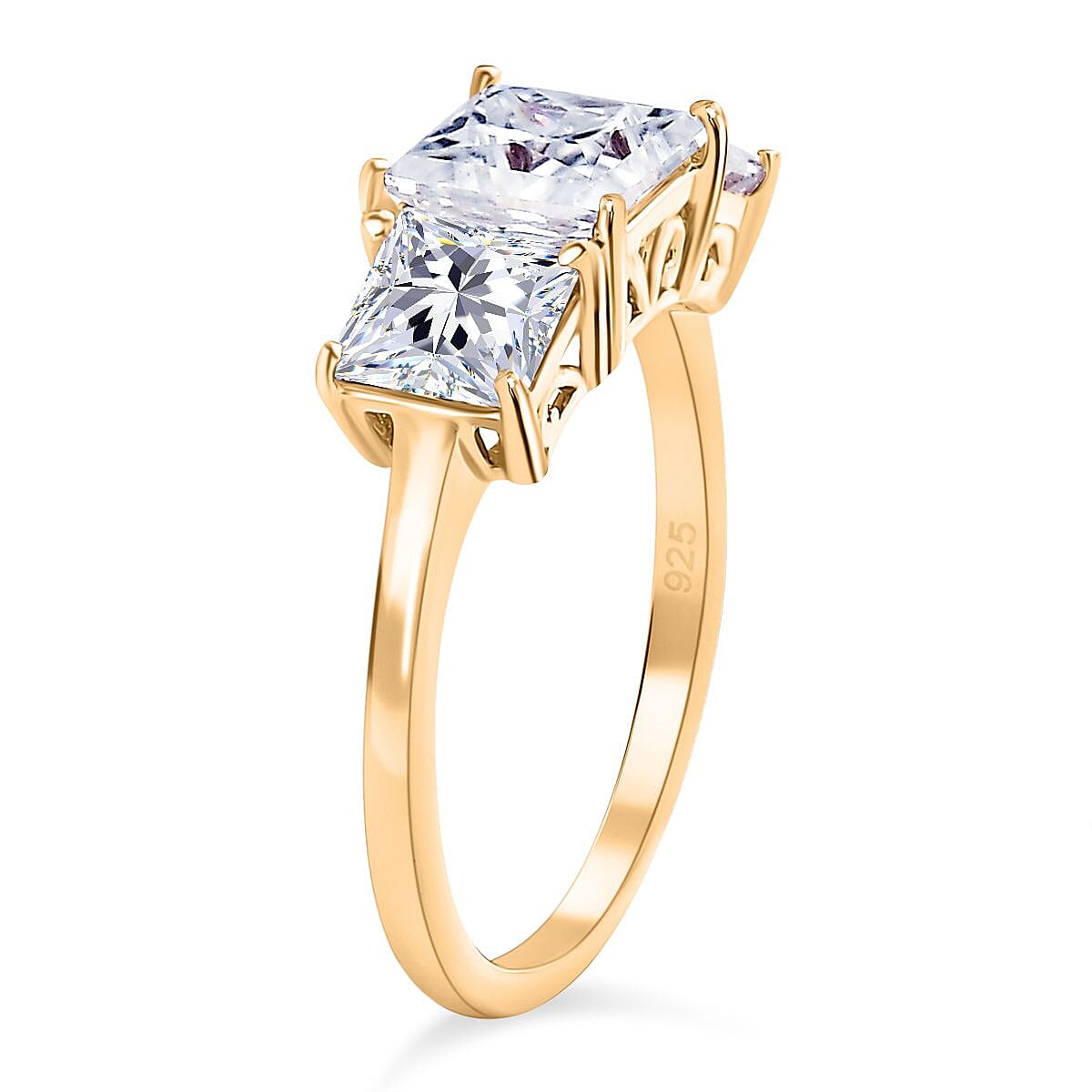 Moissanite 3 Stone Ring in Sterling Silver
