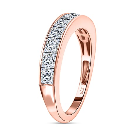 Moissanite Half Eternity Ring in 18K Vermeil Rose Gold Plated Sterling Silver 1.36 Ct.