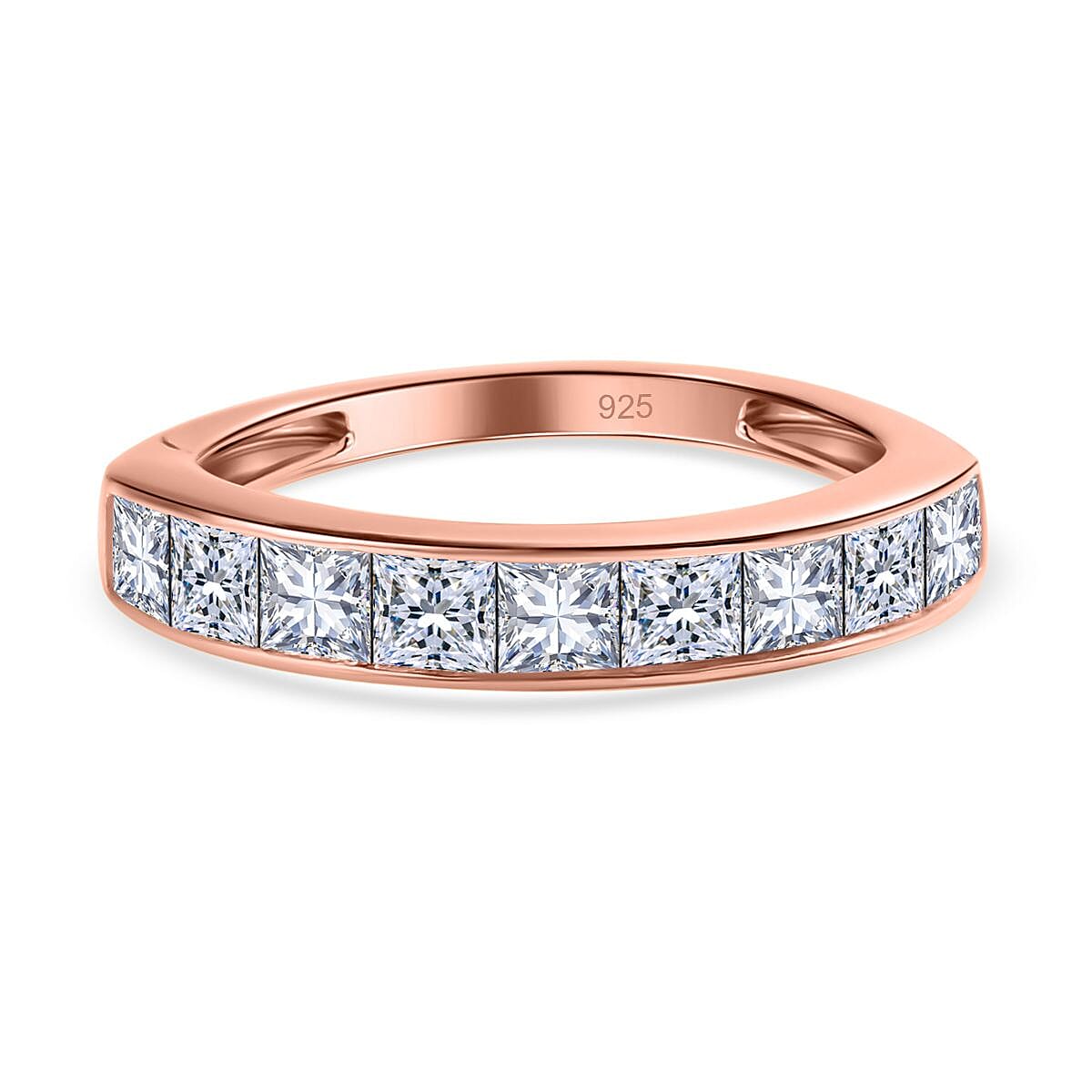Moissanite Half Eternity Ring in 18K Vermeil Rose Gold Plated Sterling Silver 1.36 Ct. Moissanite Half Eternity Ring in 18K Vermeil Rose Gold Plated Sterling Silver 1.36 Ct.