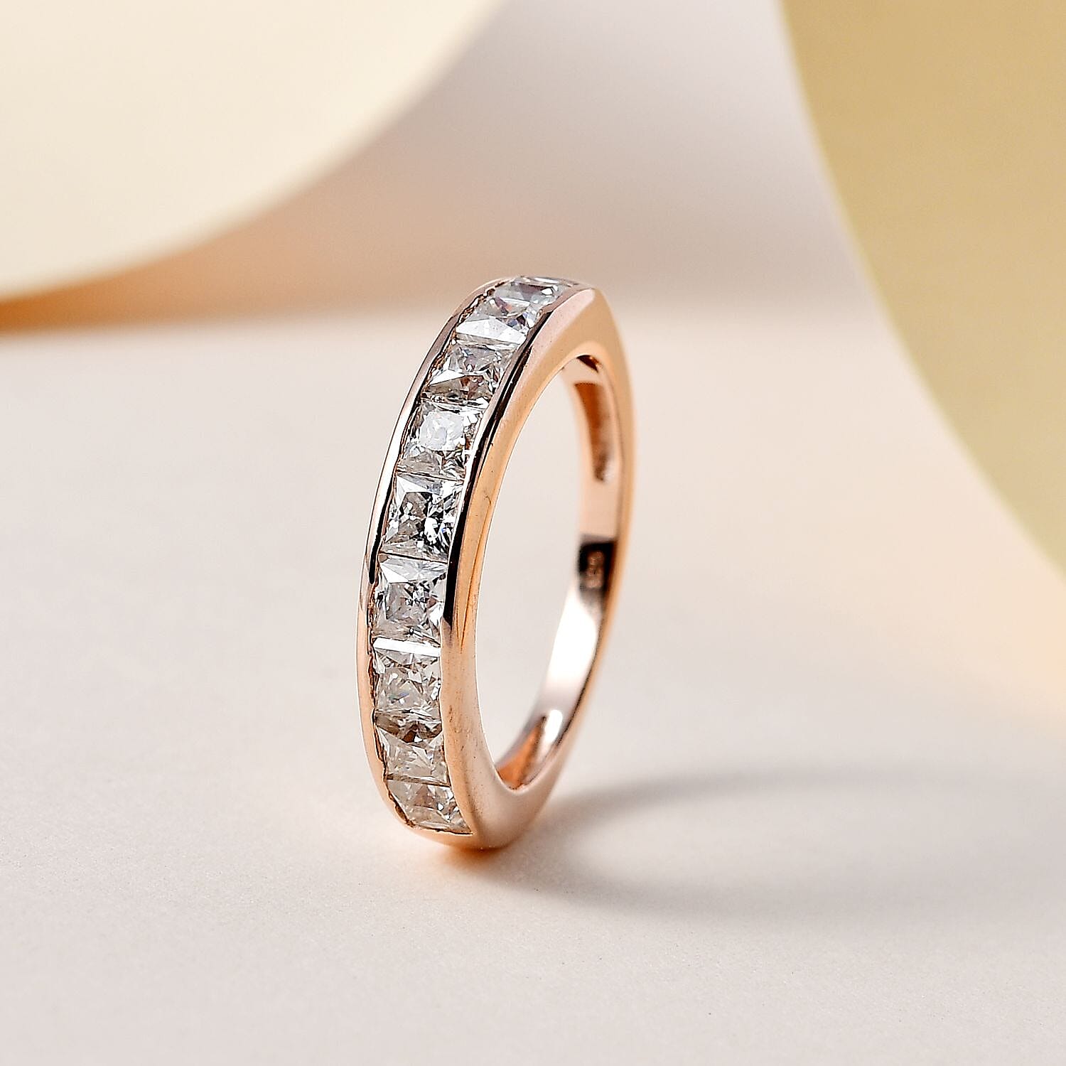 Moissanite Half Eternity Ring in 18K Vermeil Rose Gold Plated Sterling Silver 1.36 Ct. Moissanite Half Eternity Ring in 18K Vermeil Rose Gold Plated Sterling Silver 1.36 Ct.