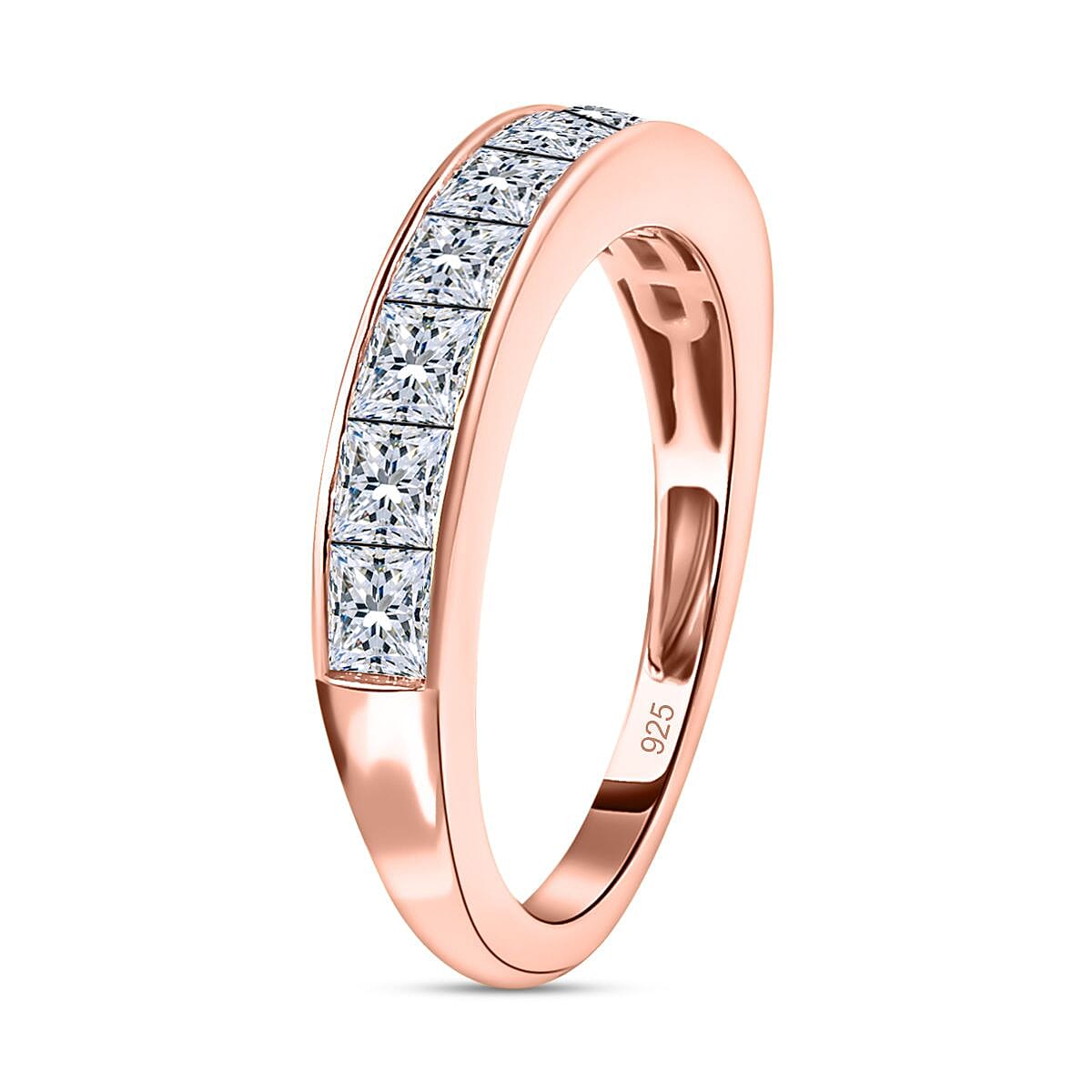 Moissanite Half Eternity Ring in 18K Vermeil Rose Gold Plated Sterling Silver 1.36 Ct. Moissanite Half Eternity Ring in 18K Vermeil Rose Gold Plated Sterling Silver 1.36 Ct.