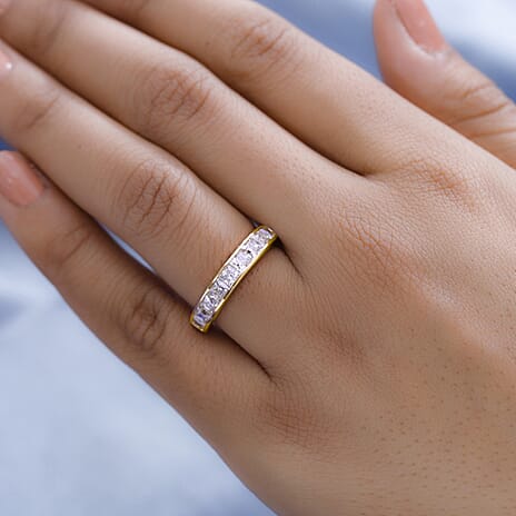 Moissanite Half Eternity Ring in 18K Vermeil Yellow Gold Plated Sterling Silver 1.46 Ct.