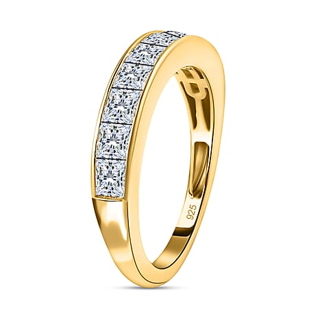 Moissanite Half Eternity Ring in 18K Vermeil Yellow Gold Plated Sterling Silver 1.46 Ct.