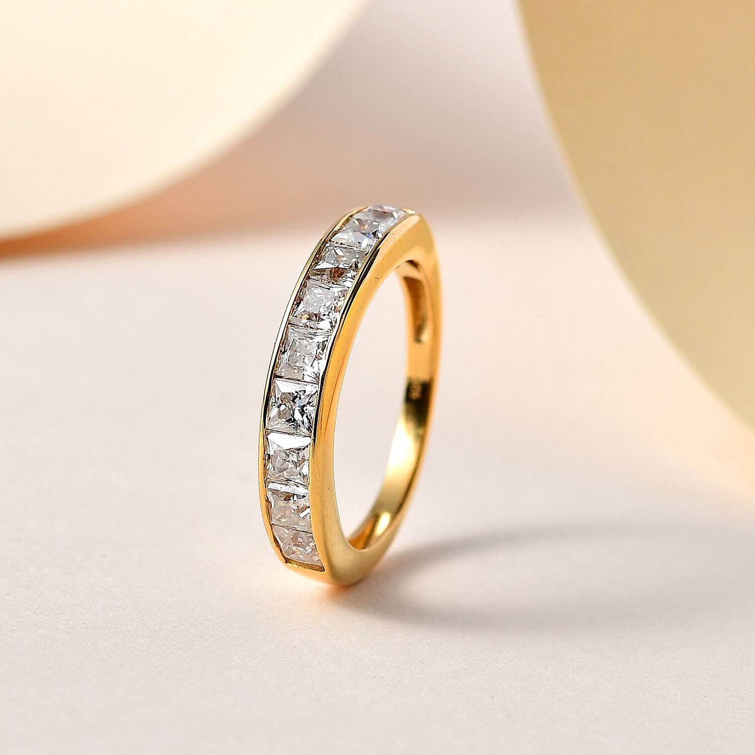 Moissanite Half Eternity Ring in 18K Vermeil Yellow Gold Plated Sterling Silver 1.36 Ct. Moissanite Half Eternity Ring in 18K Vermeil Yellow Gold Plated Sterling Silver 1.36 Ct.