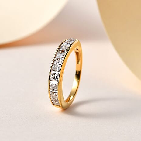 Royal Bali Collection - D'Joy Moissanite Half Eternity Ring in 18K Vermeil Yellow Gold Plated Sterling Silver 1.38 Ct.