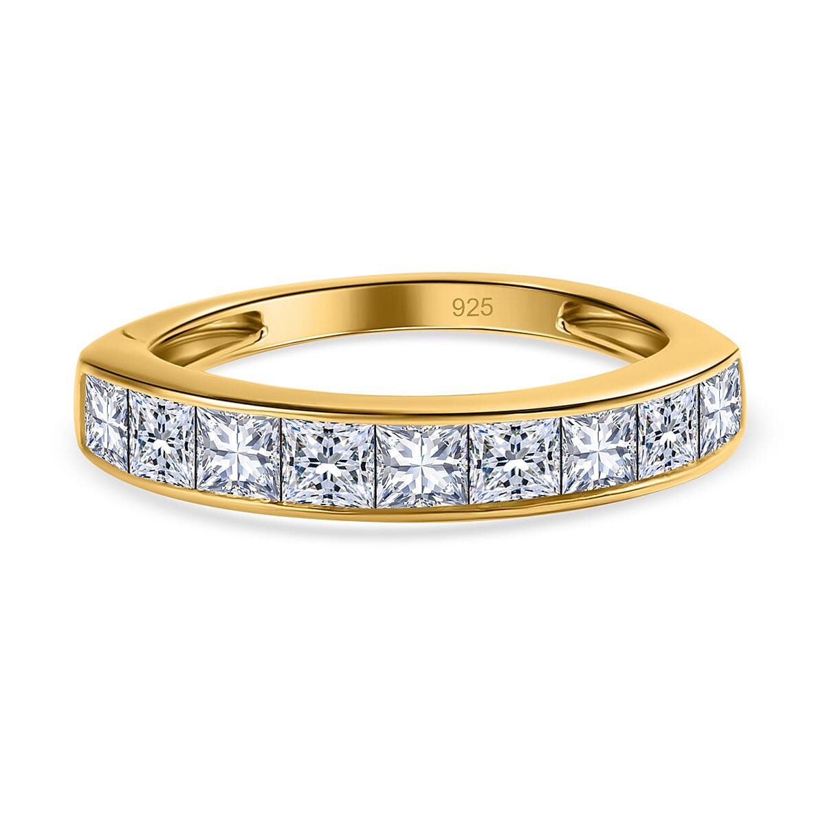 Moissanite Half Eternity Ring in 18K Vermeil Yellow Gold Plated Sterling Silver