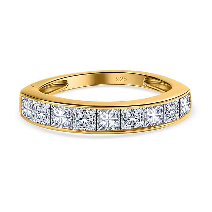 Moissanite Half Eternity Ring in 18K Vermeil Yellow Gold Plated Sterling Silver
