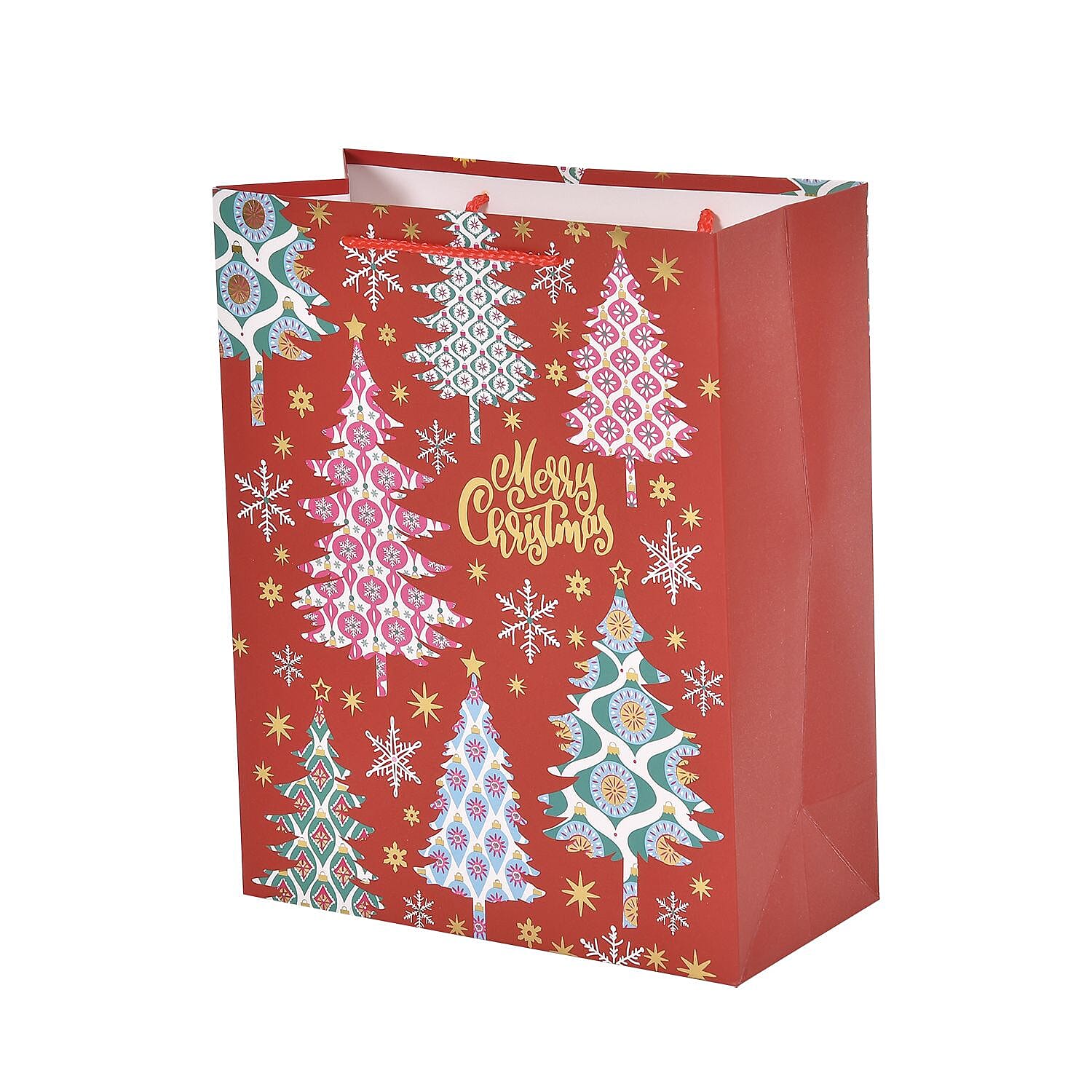 Set of 16 Christmas Theme Gift Paper Bags in 3 Sizes With 4 Different Design - (Colourful Ball - Colourful Reindeer - Hot Air Balloo - Colourfu Christmas Tree) Multi Color.