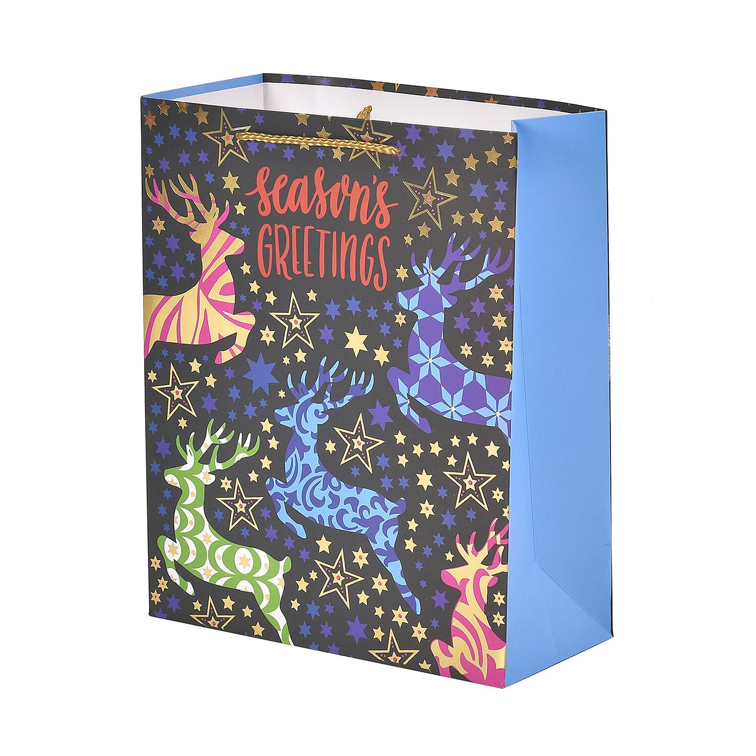 Set of 16 Christmas Theme Gift Paper Bags in 3 Sizes With 4 Different Design - (Colourful Ball - Colourful Reindeer - Hot Air Balloo - Colourfu Christmas Tree) Multi Color.