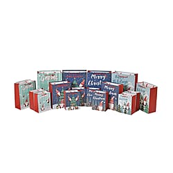 Set of 16 Christmas Theme Gift Paper Bags in 3 Sizes With 4 Different Design - (Hanging Santa+Santa in Carriage +Santa in Gift Box + Santa in Car)