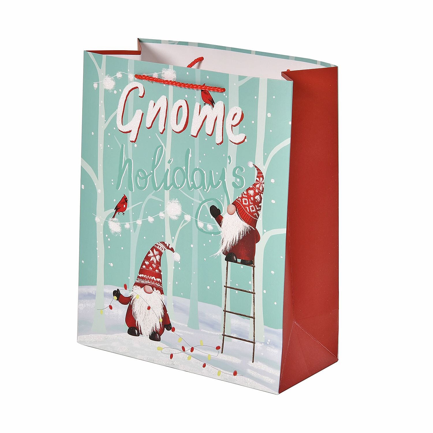 Set of 16 Christmas Theme Gift Paper Bags in 3 Sizes With 4 Different Design - (Santa in the Forest - Santa Climbing a Ladder - Santa Swinging - Santa Carrying a Lantern)