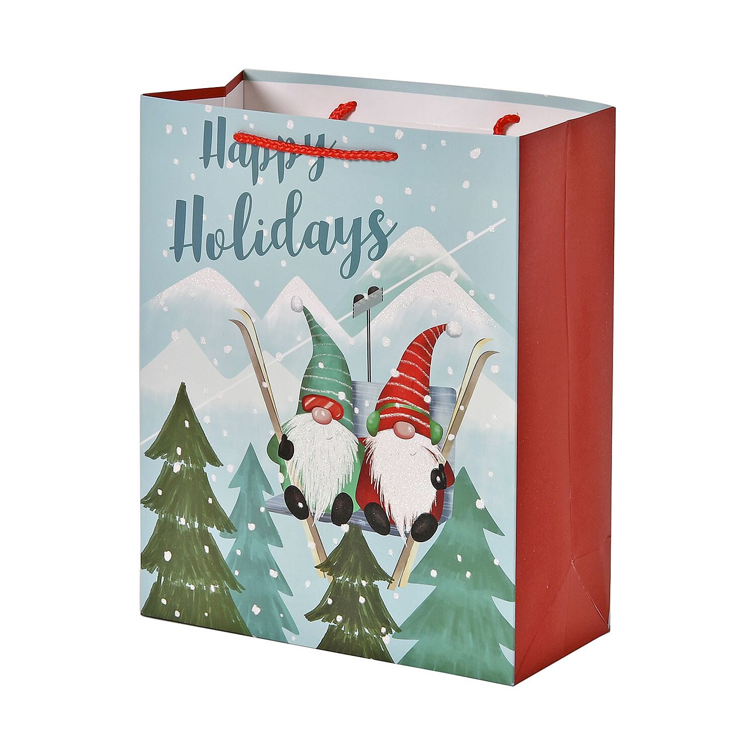 Set of 16 Christmas Theme Gift Paper Bags in 3 Sizes With 4 Different Design - (Santa in the Forest - Santa Climbing a Ladder - Santa Swinging - Santa Carrying a Lantern)