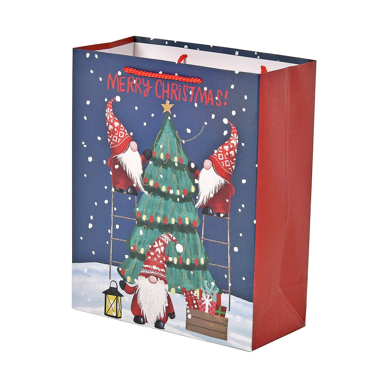 Set of 16 Christmas Theme Gift Paper Bags in 3 Sizes With 4 Different Design - (Santa in the Forest - Santa Climbing a Ladder - Santa Swinging - Santa Carrying a Lantern)