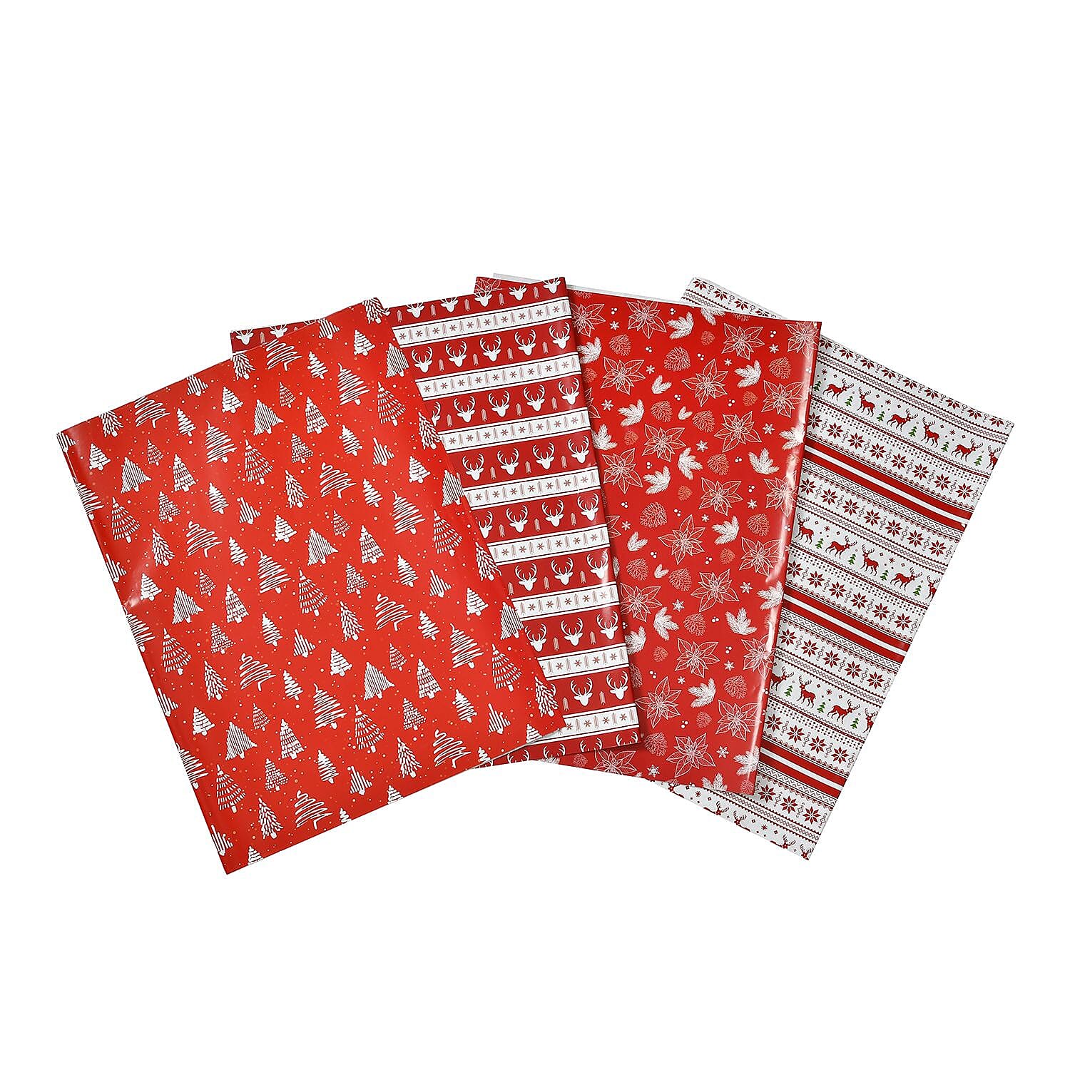 Set of 40 Pieces Christmas Theme Wrapping Paper (Size74x51cm) -  Red - White