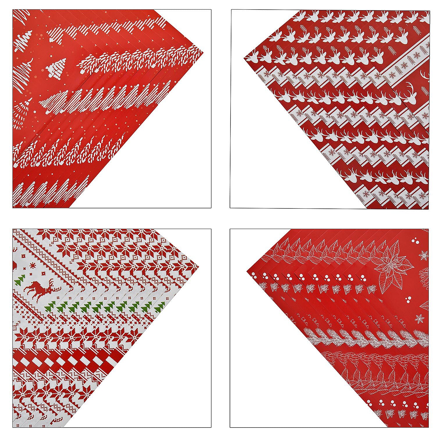 Set of 40 Pieces Christmas Theme Wrapping Paper (Size74x51cm) -  Red - White