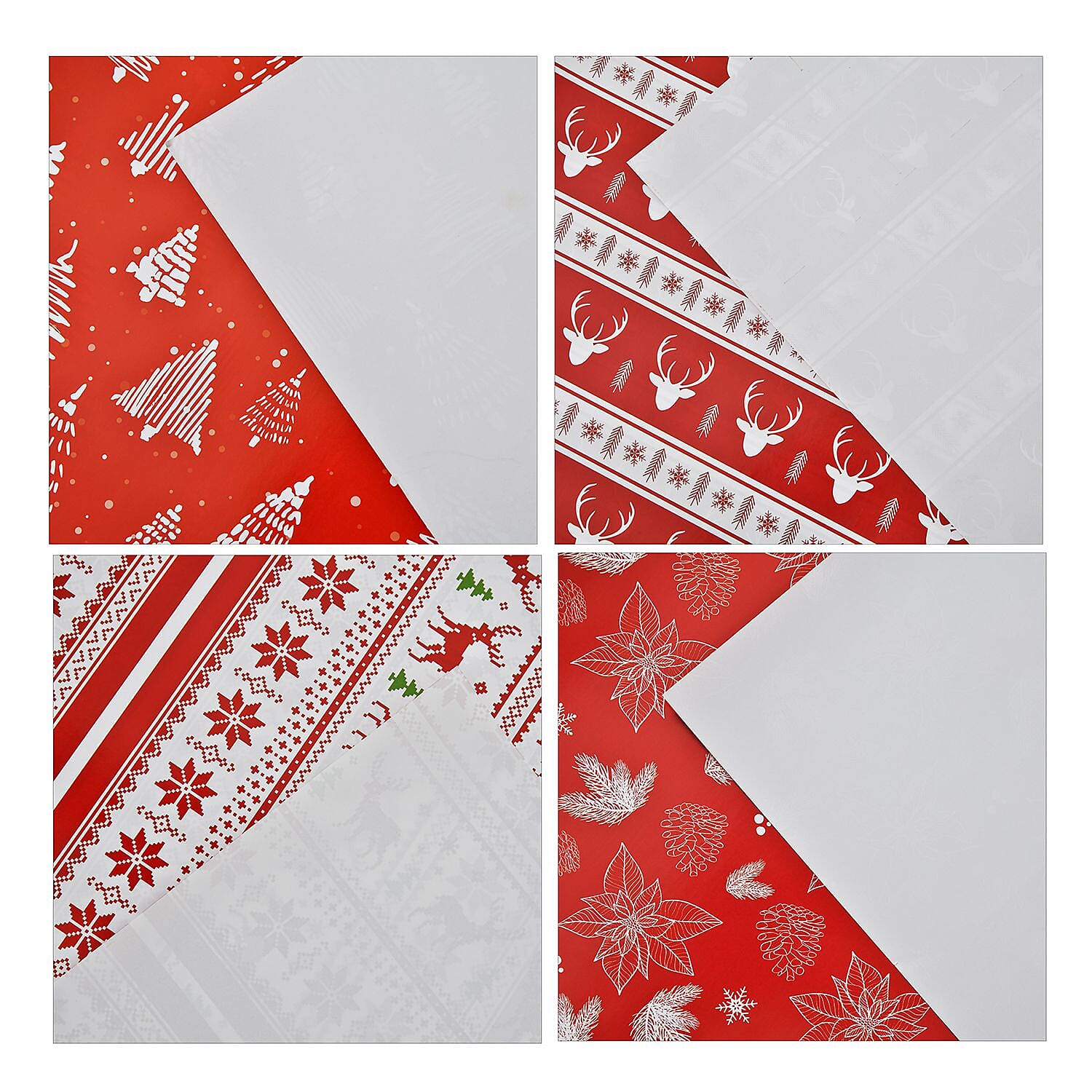 Set of 40 Pieces Christmas Theme Wrapping Paper (Size74x51cm) -  Red - White