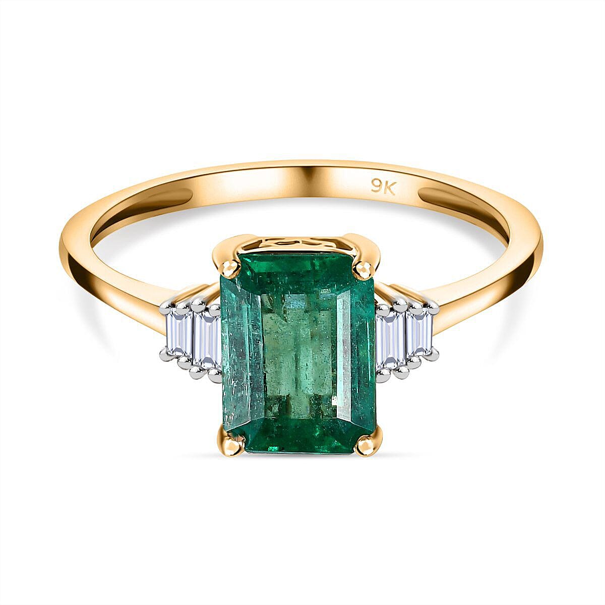 9K Yellow Gold AAA Gemfields Emerald and Diamond (G-H) Ring 1.70 Ct.