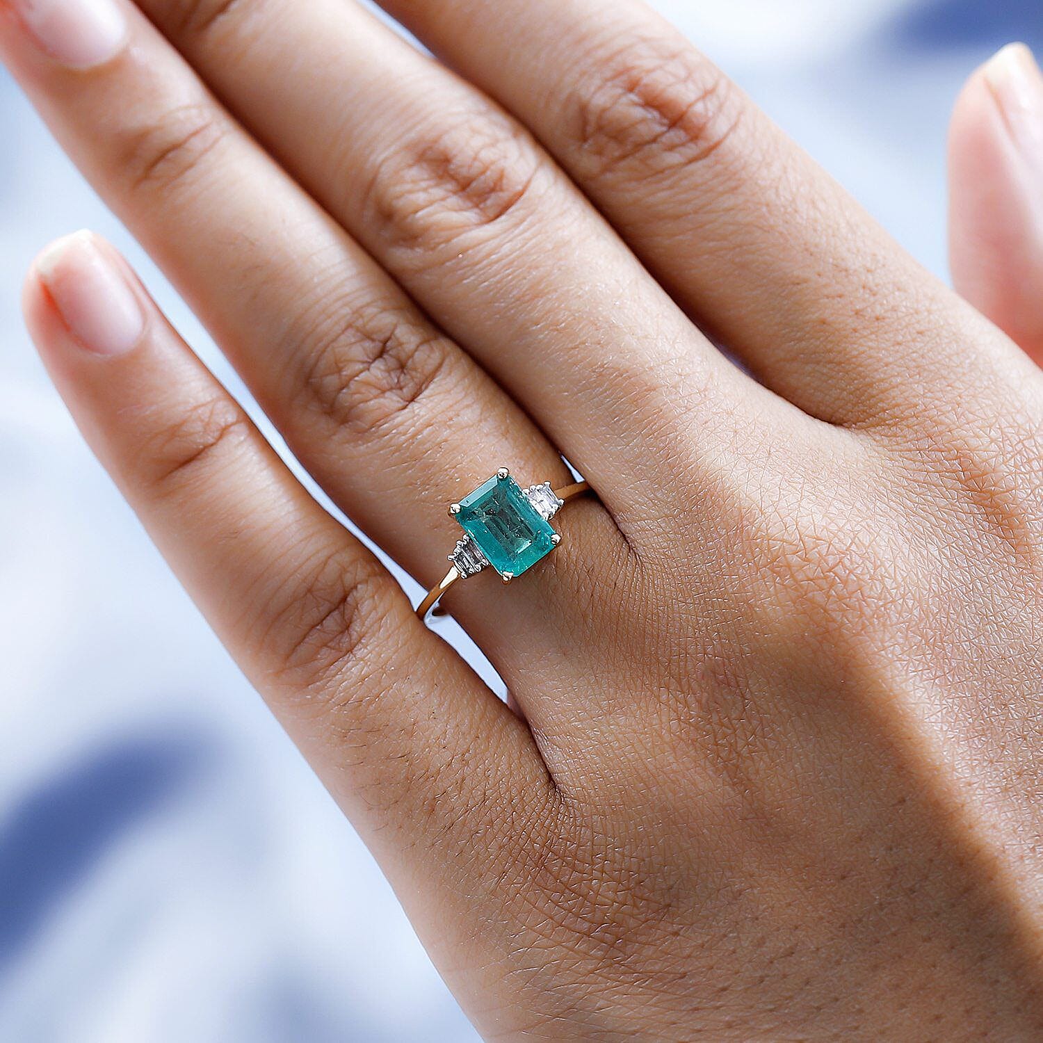 9K Yellow Gold AAA Gemfields Emerald and Diamond (G-H) Ring 1.70 Ct.