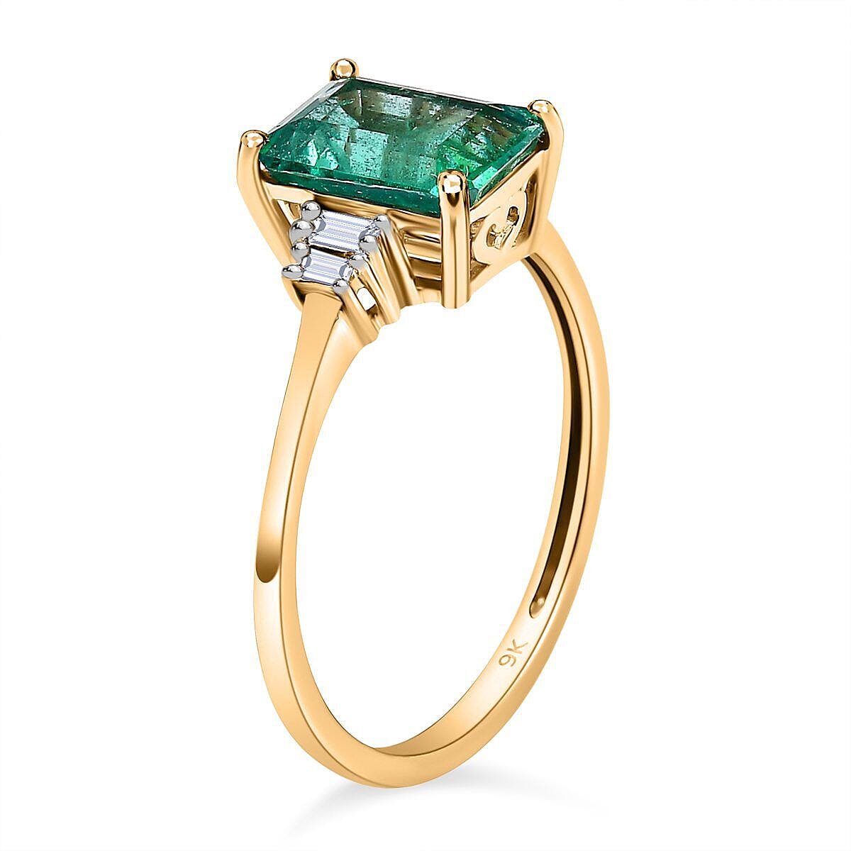 9K Yellow Gold AAA Gemfields Emerald and Diamond (G-H) Ring 1.70 Ct.