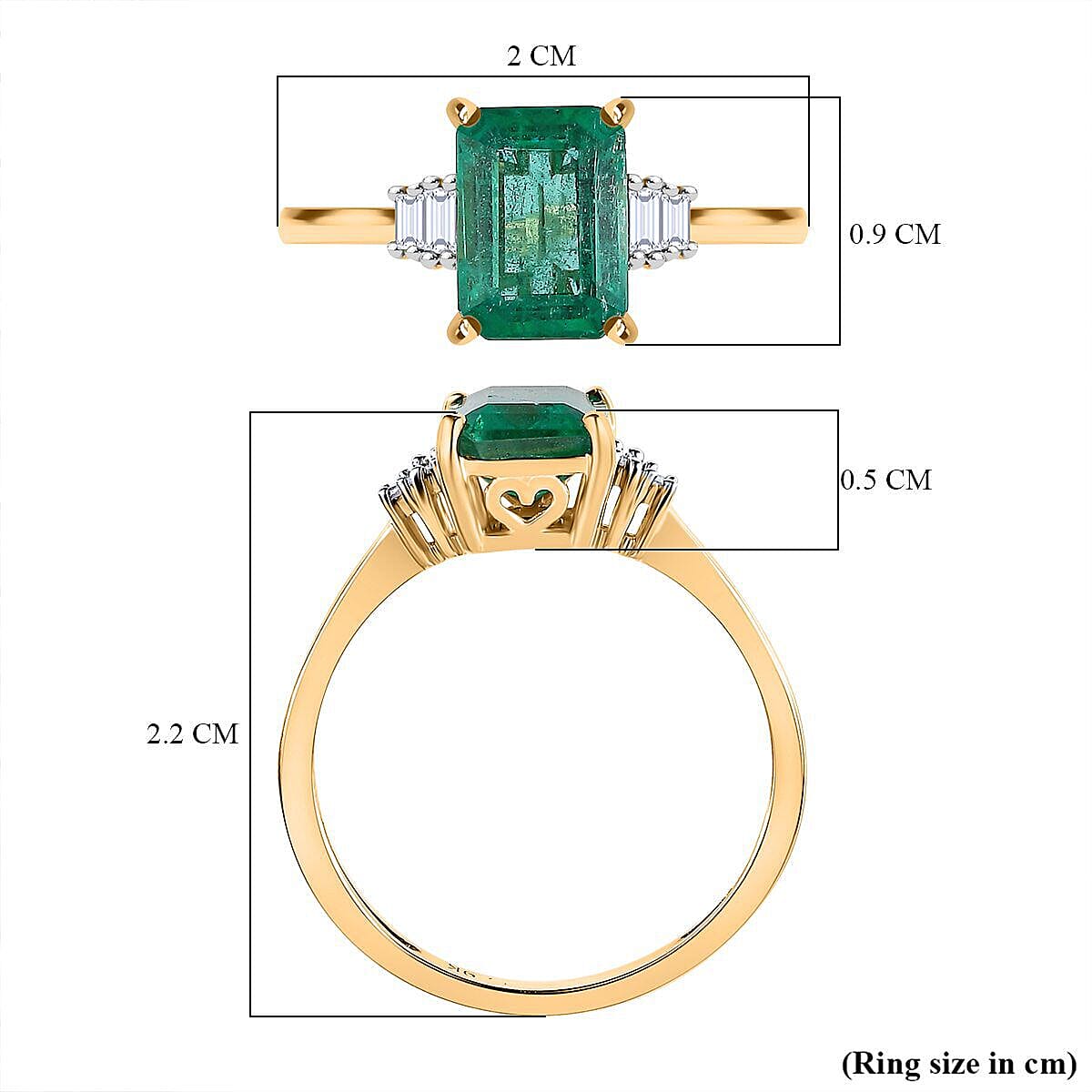 9K Yellow Gold AAA Gemfields Emerald and Diamond (G-H) Ring 1.70 Ct.