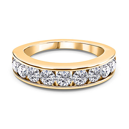 Moissanite Half Eternity Wedding Band Ring in 18K Vermeil Yellow Gold Plated  Sterling Silver