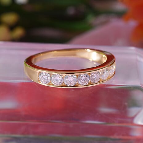 Moissanite Half Eternity Band Ring in 18K Vermeil Yellow Gold Plated  Sterling Silver