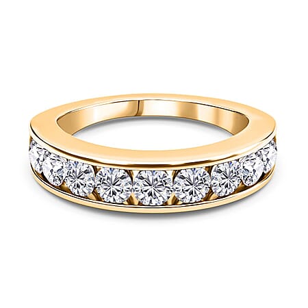 Moissanite Half Eternity Band Ring in 18K Vermeil Yellow Gold Plated  Sterling Silver