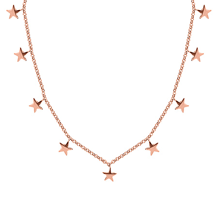 18K Vermeil Rose Gold Plated Sterling Silver Star Station Necklace (Size - 18), Silver Wt 7.40 GM