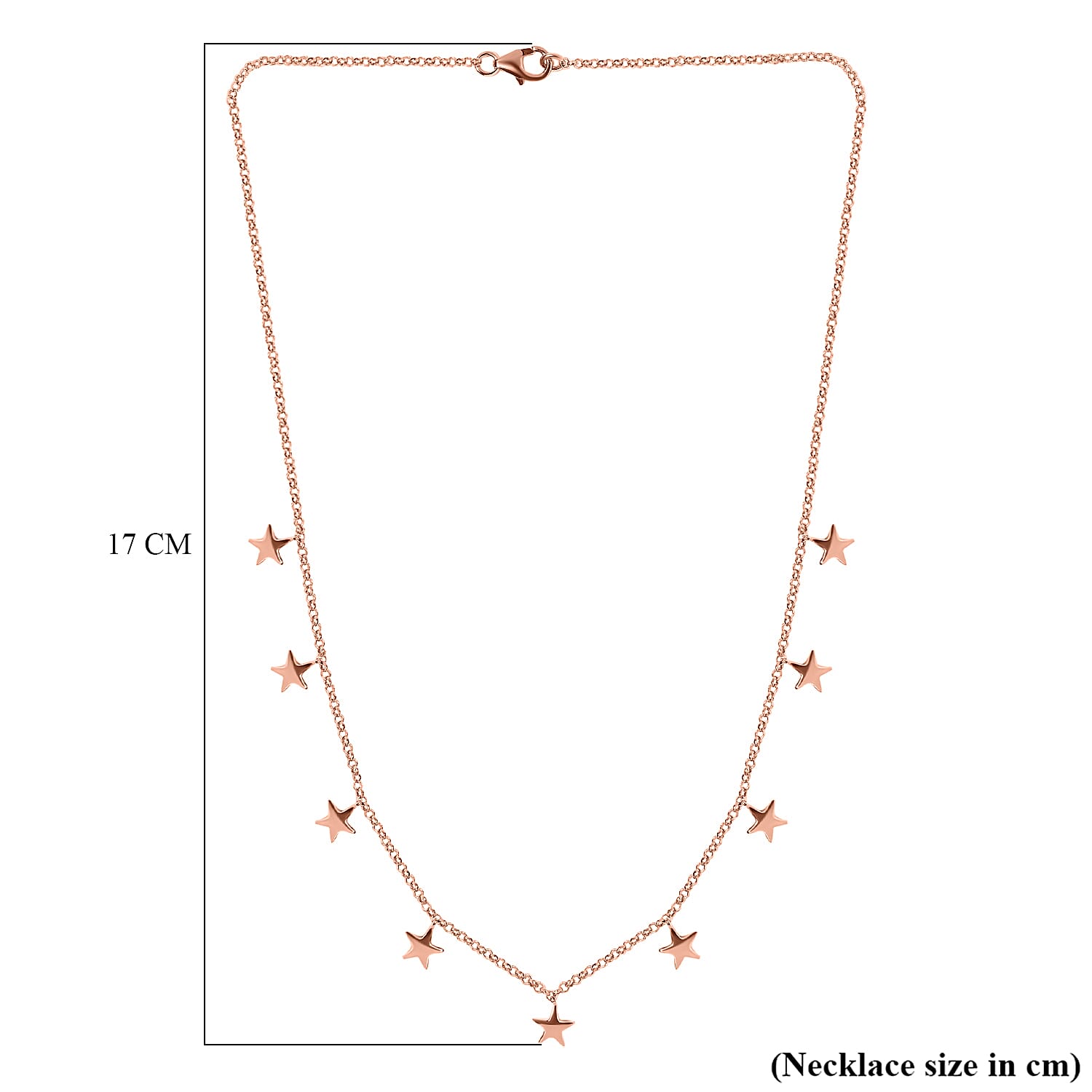 Star Station Necklace (Size - 18) with Lobster Clasp in 18K Vermeil Rose Gold Plated Sterling Silver, Silver Wt 7.30 Gms.