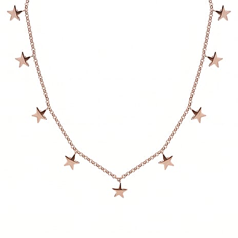 Star Station Necklace (Size - 18) with Lobster Clasp in 18K Vermeil Rose Gold Plated Sterling Silver, Silver Wt 7.30 Gms.