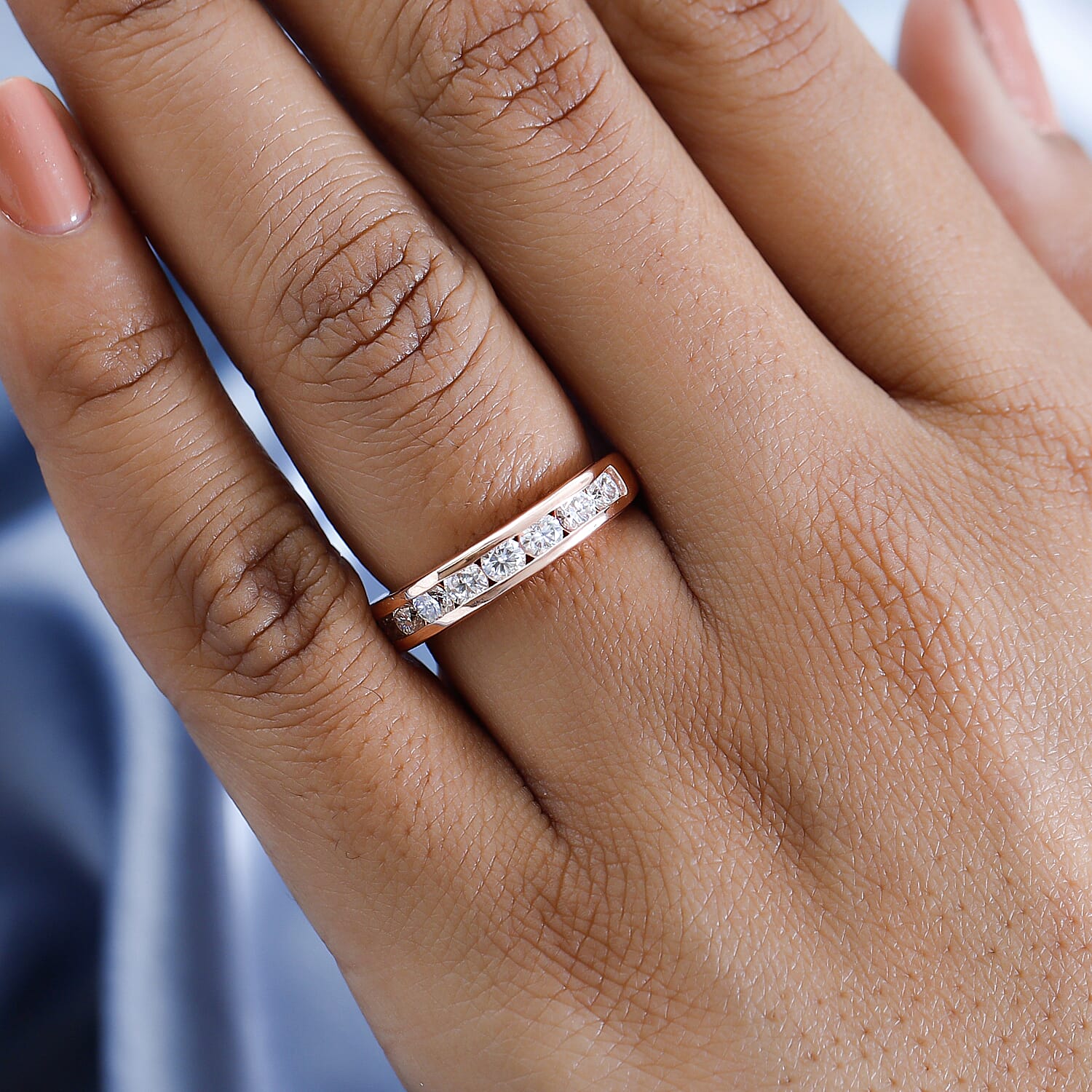 Moissanite Half Eternity Ring in Sterling Silver