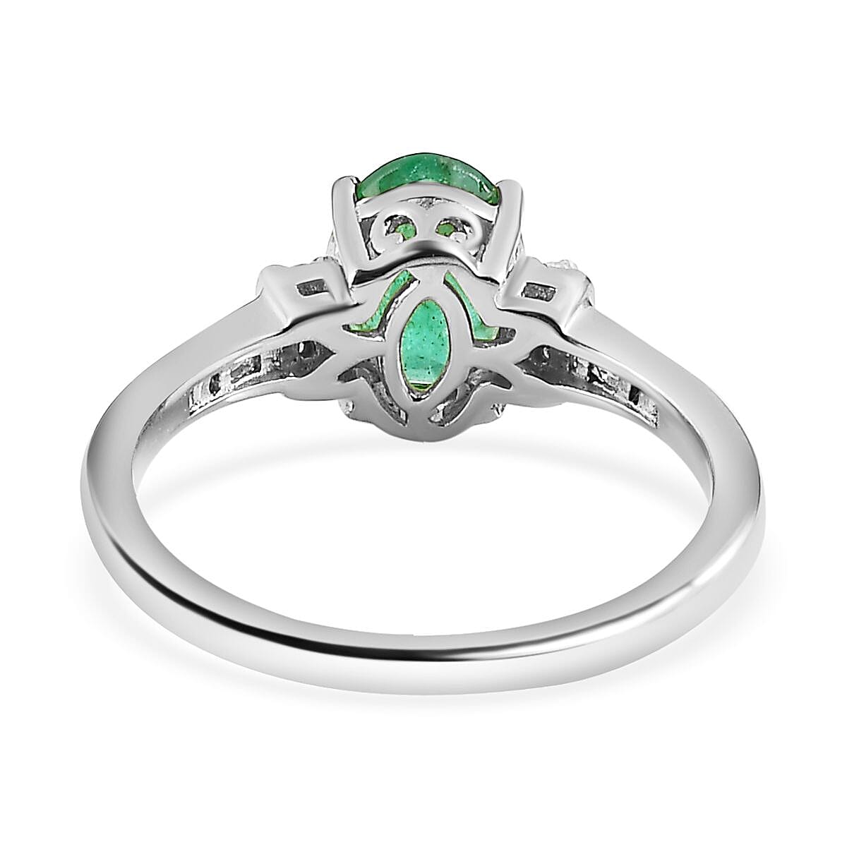 Zambian Emerald & Diamond Ring in Platinum Overlay Sterling Silver 1.29 Ct
