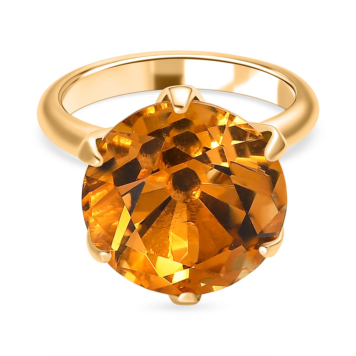 Citrine (European Cut) Solitaire Ring in 18K Yellow Gold Vermeil Plated Sterling Silver 12.00 Ct