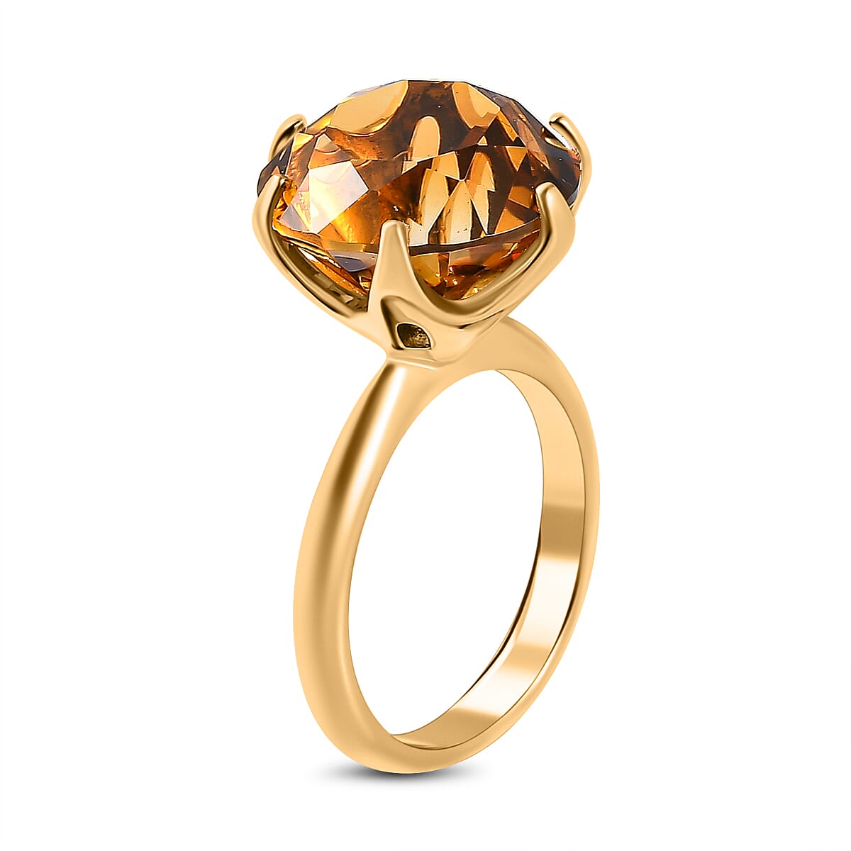 Citrine (European Cut) Solitaire Ring in 18K Yellow Gold Vermeil Plated Sterling Silver 12.00 Ct
