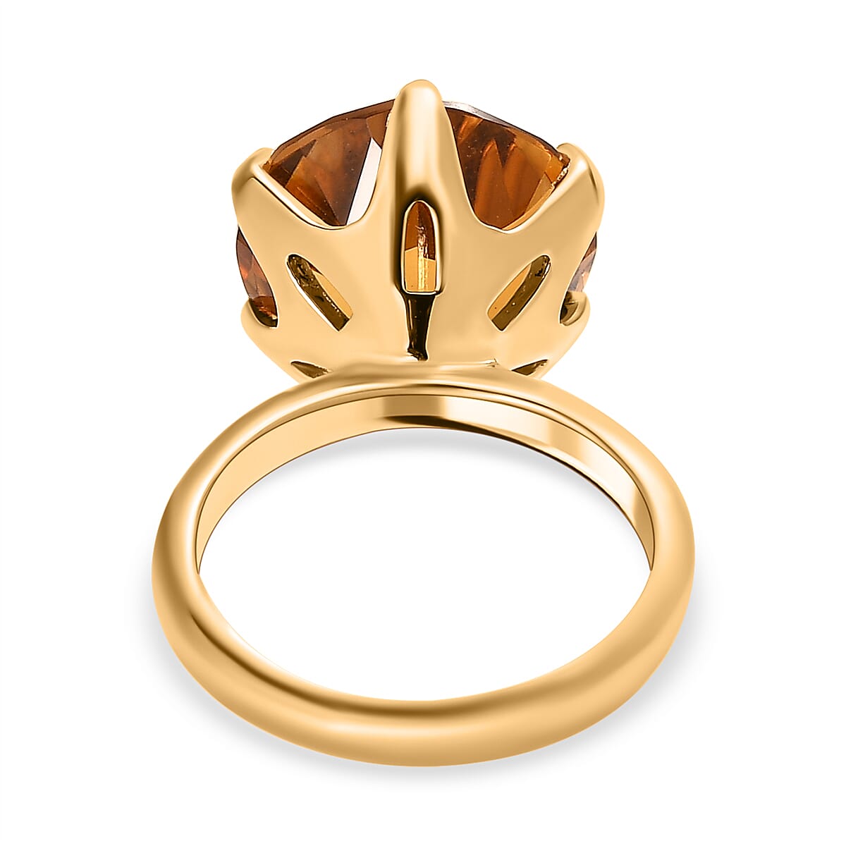 Citrine (European Cut) Solitaire Ring in 18K Yellow Gold Vermeil Plated Sterling Silver 12.00 Ct