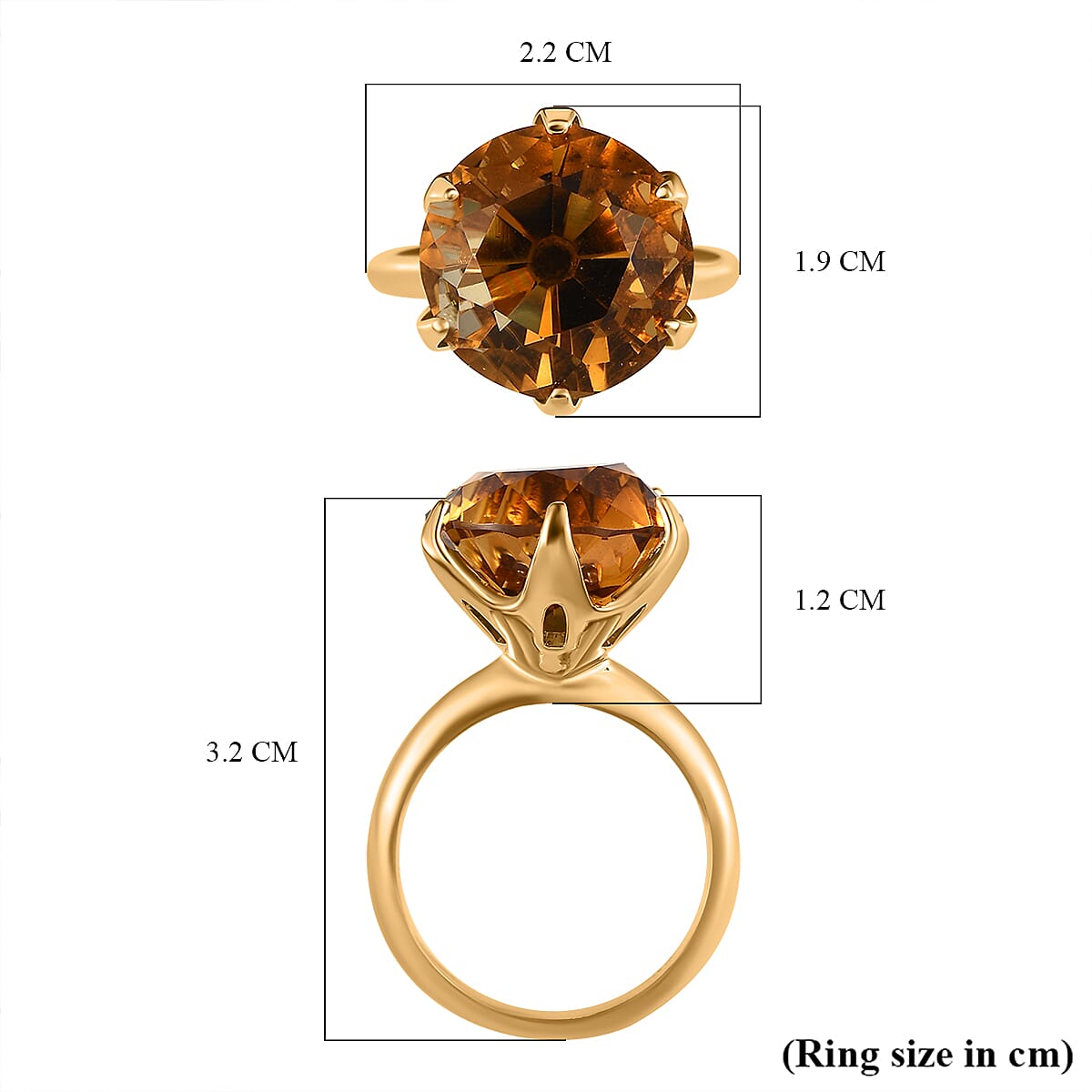 Citrine (European Cut) Solitaire Ring in 18K Yellow Gold Vermeil Plated Sterling Silver 12.00 Ct