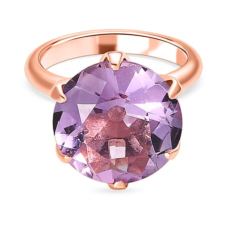 Ultimate Rose De France Amethyst (European Cut) Solitaire Ring in 18K Rose Gold Vermeil Plated Sterling Silver 11.00 Ct