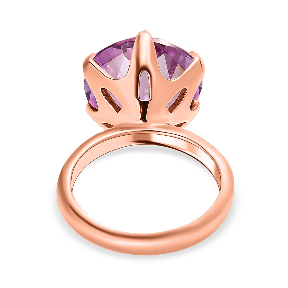 Ultimate Rose De France Amethyst (European Cut) Solitaire Ring in 18K Rose Gold Vermeil Plated Sterling Silver 11.00 Ct Ultimate Rose De France Amethyst (European Cut) Solitaire Ring in 18K Rose Gold Vermeil Plated Sterling Silver 11.00 Ct