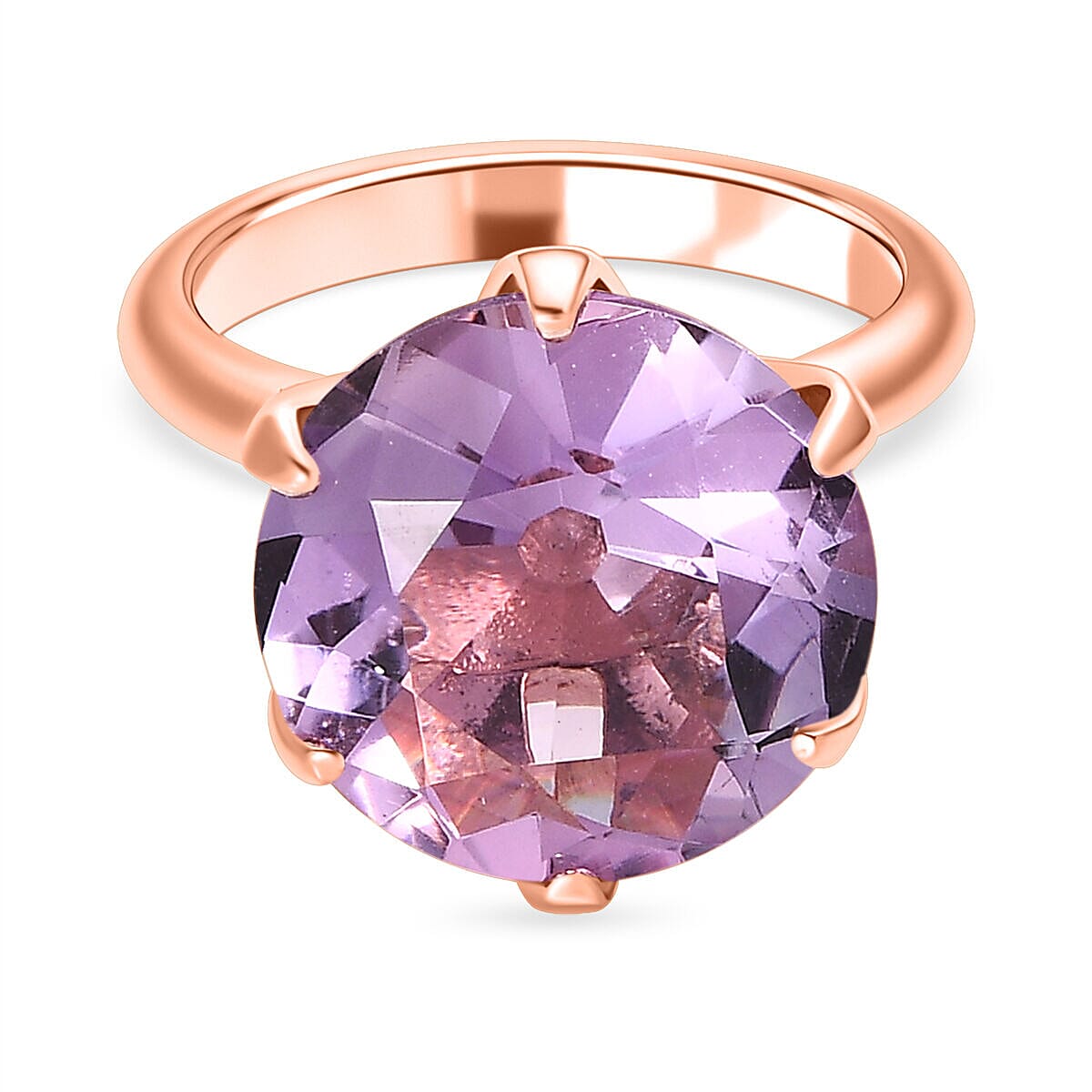 Ultimate Rose De France Amethyst (European Cut) Solitaire Ring in 18K Rose Gold Vermeil Plated Sterling Silver 11.00 Ct Ultimate Rose De France Amethyst (European Cut) Solitaire Ring in 18K Rose Gold Vermeil Plated Sterling Silver 11.00 Ct