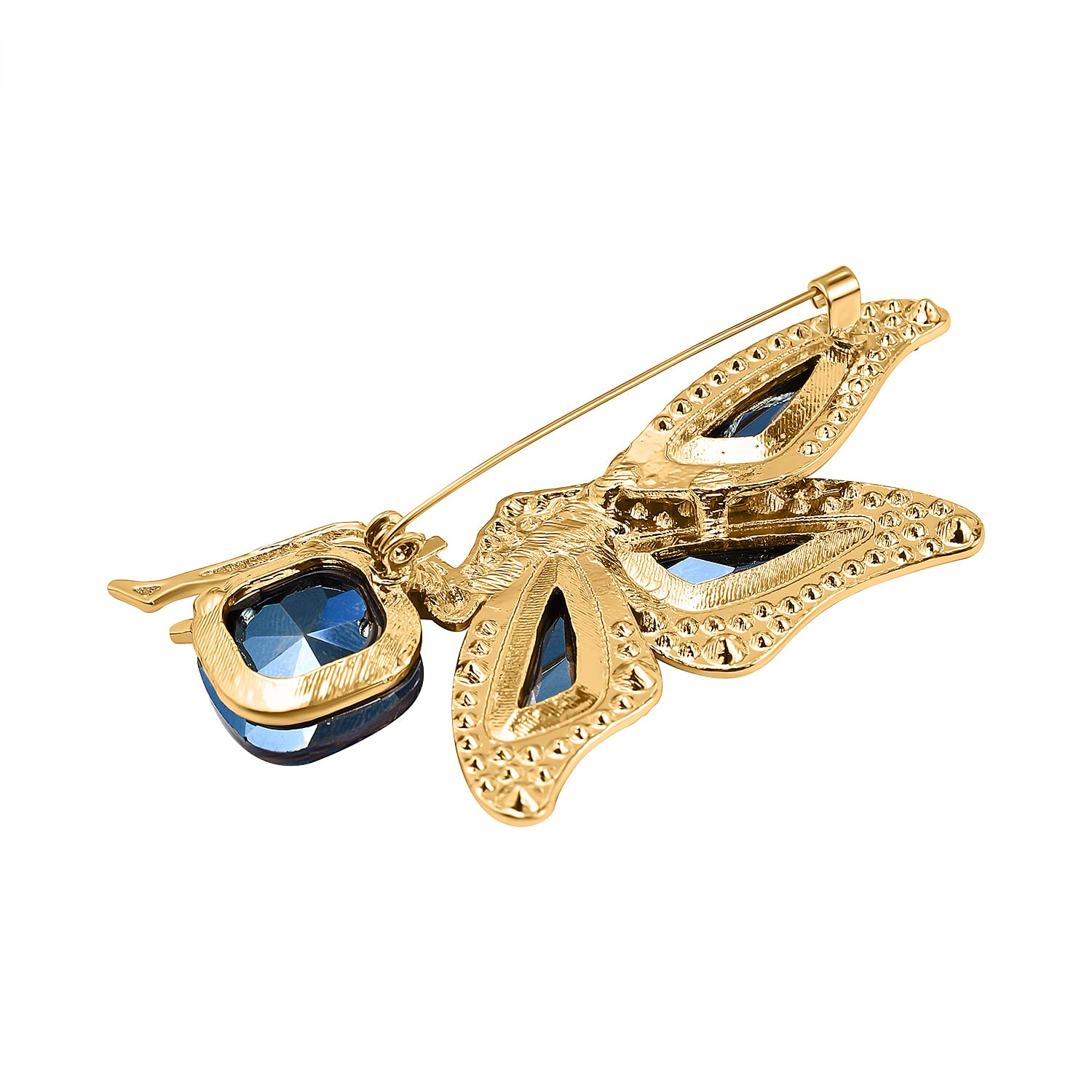 Simulated Mercury Mystic Topaz, Simulated Blue Topaz and Multi Colour Austrian Crystal Brooch in Yellow Gold Tone