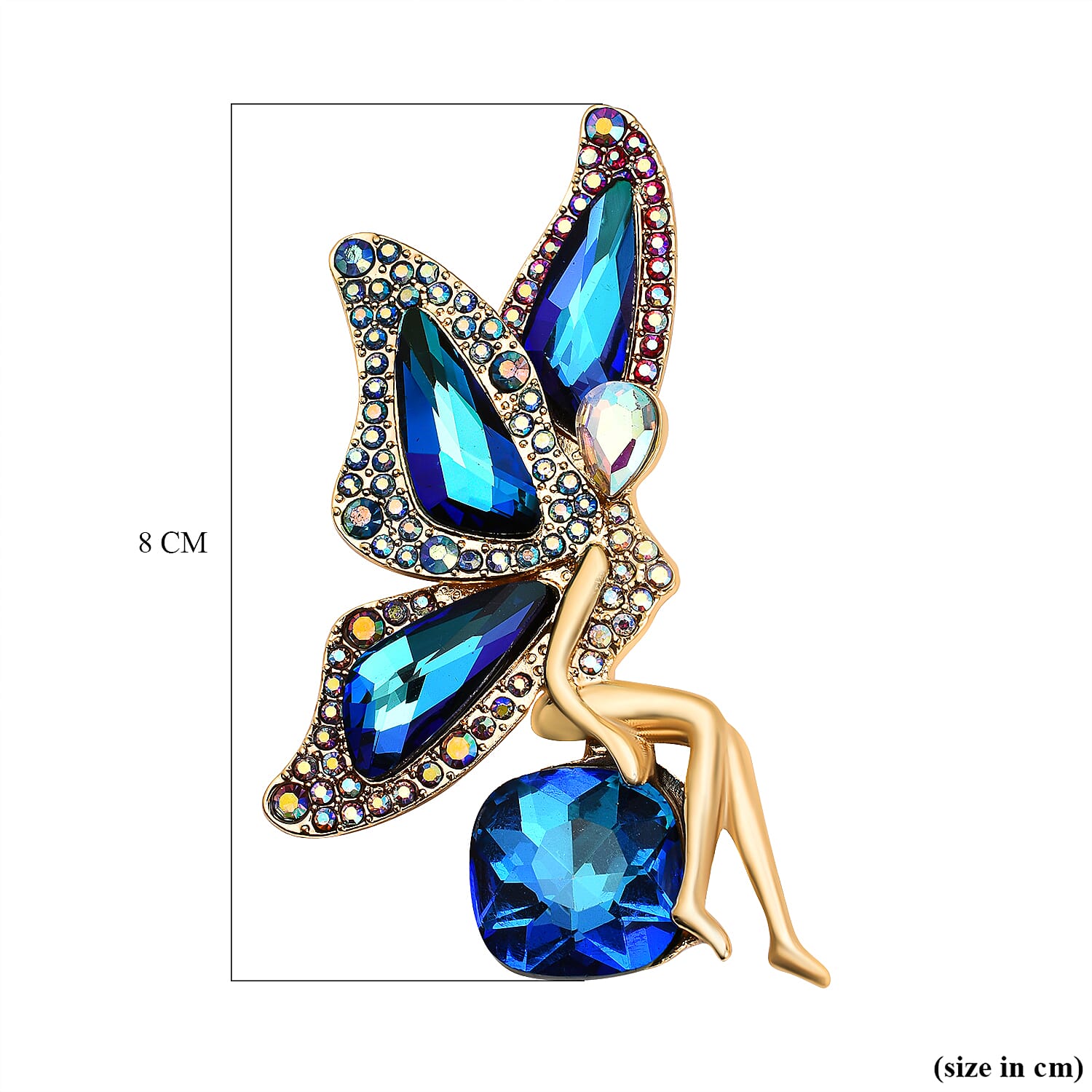 Simulated Mercury Mystic Topaz, Simulated Blue Topaz and Multi Colour Austrian Crystal Brooch in Yellow Gold Tone