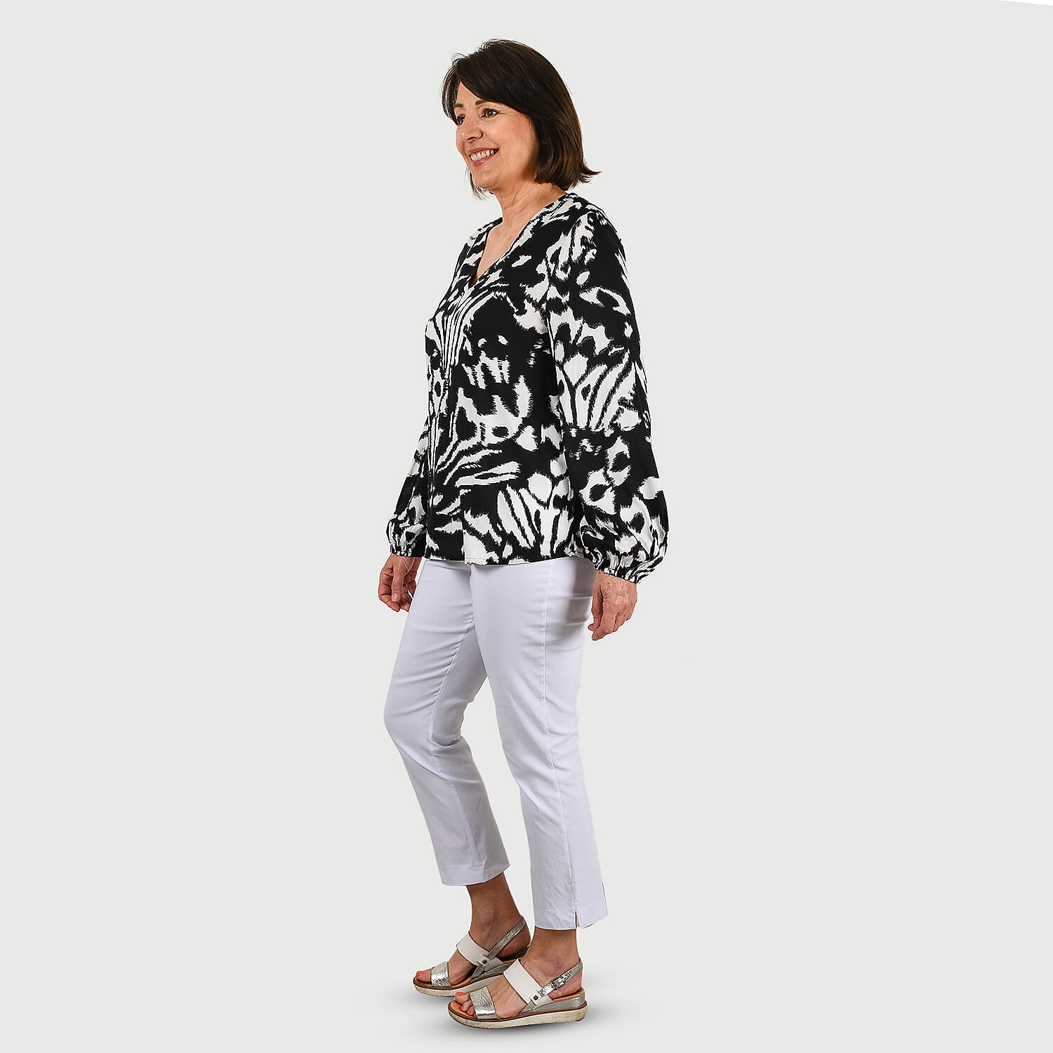 100% Viscose Long Sleeves Abstract Top (Size S) - Black