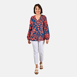 100% Viscose Long Sleeves Abstract Top (Size M) - Orange